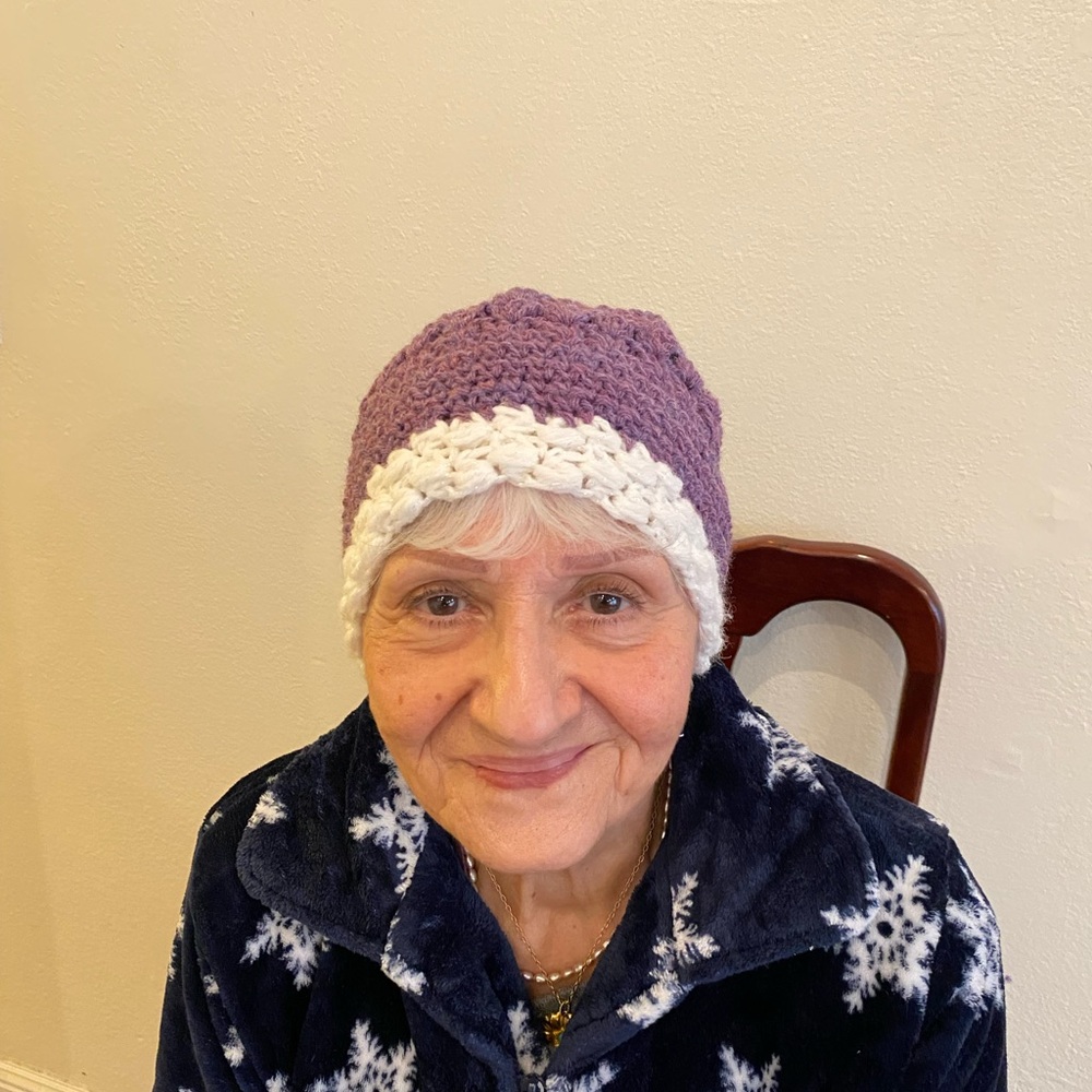 Purple and White Crochet Beanie - Picture 2 of 2